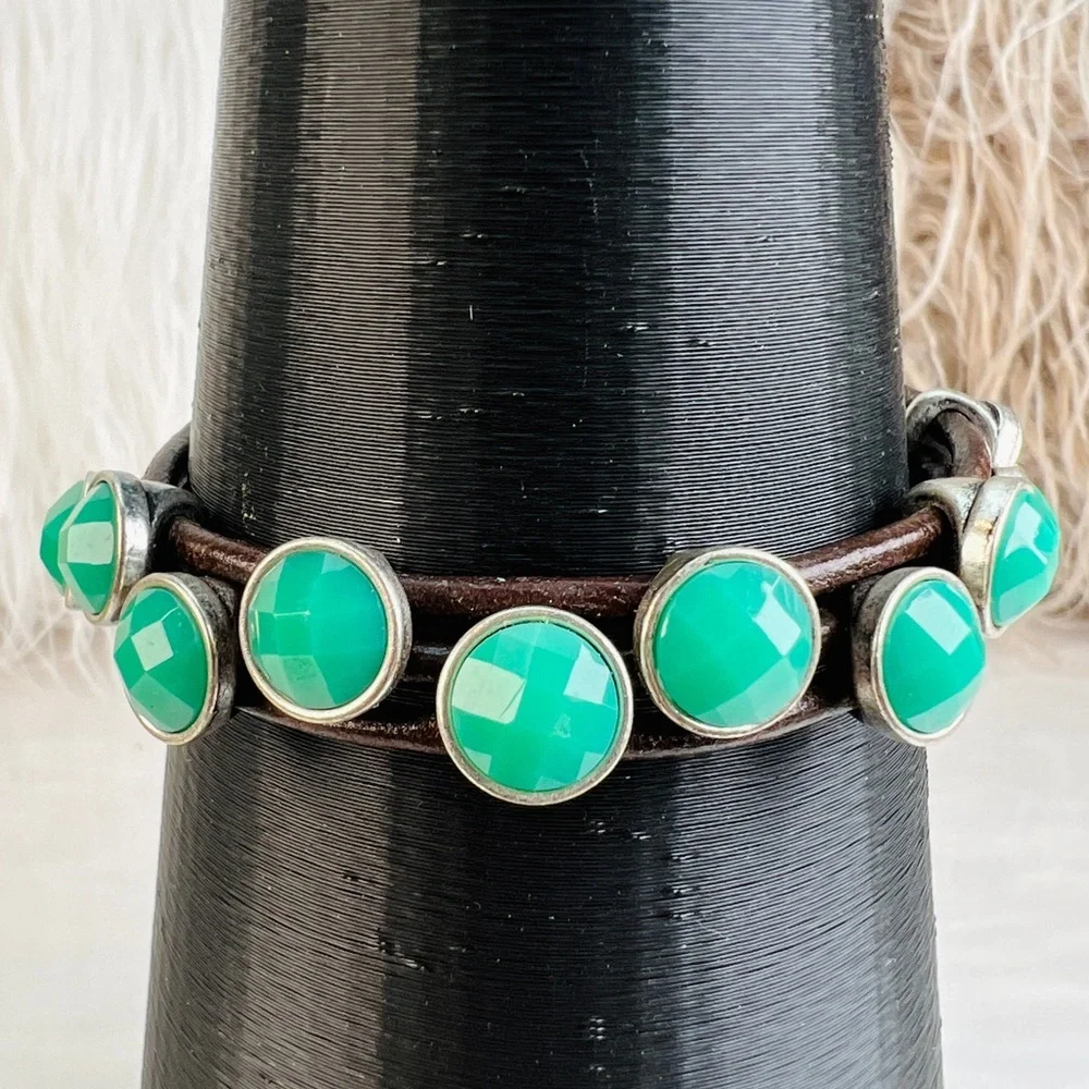 Beautiful, bohemian chic, brown and greenish blue costume bracelet